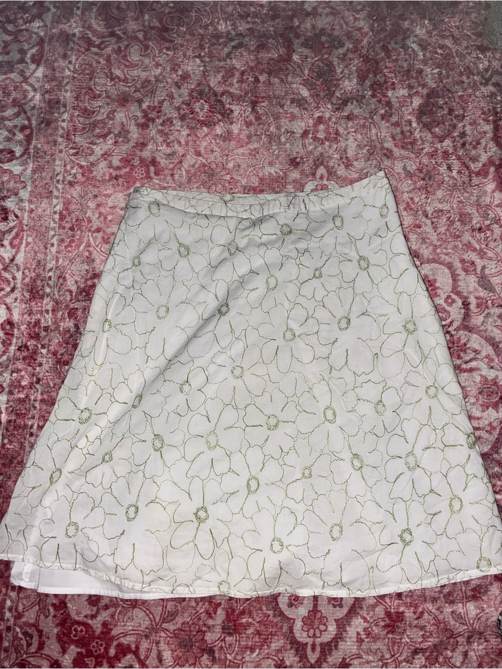 Apt. 9 White A-Line Skirt with Green Floral Embroidery